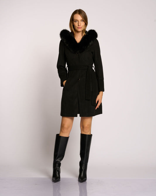 Cappotto con cintura e bordo removibile