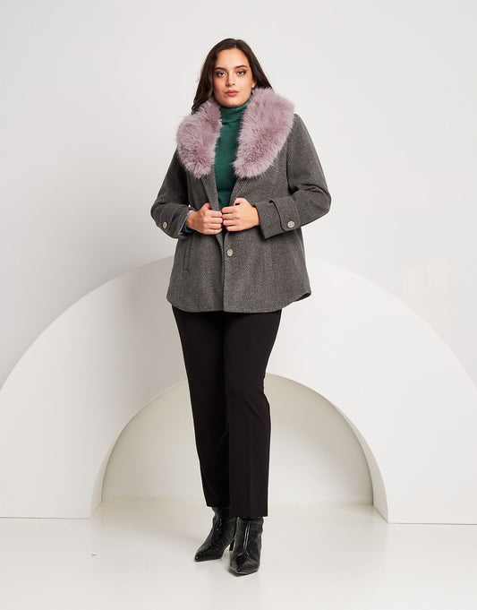Cappotto con collo in ecopelliccia curvy