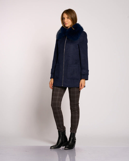 Cappotto corto con ecopelliccia staccabile