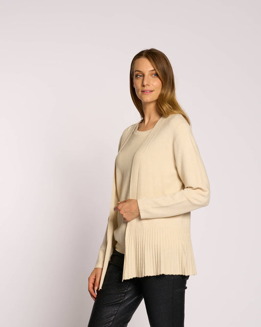 Cardigan aperto con baschina a coste