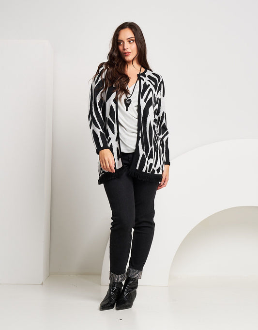 Cardigan bicolore con frange curvy