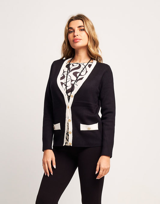 Cardigan in maglia battuta con bottoni oro