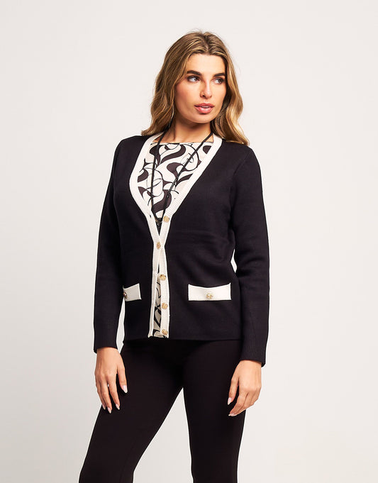 Cardigan in maglia battuta con bottoni oro