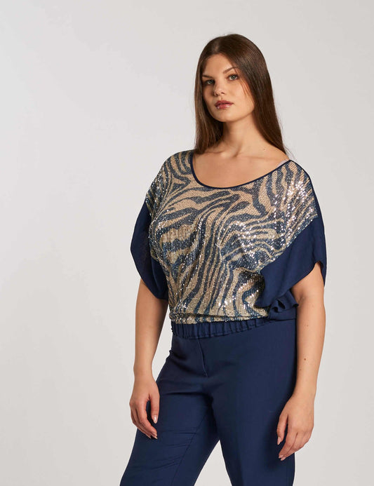 Casacca a ponchetto con elastico e paillettes curvy