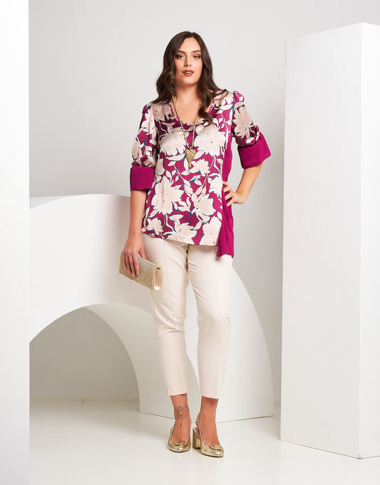 Casacca asimmetrica in raso fantasia iris curvy