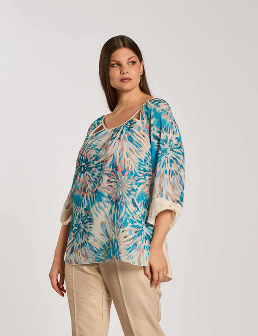 Casacca fantasia con oblo' e inserti curvy