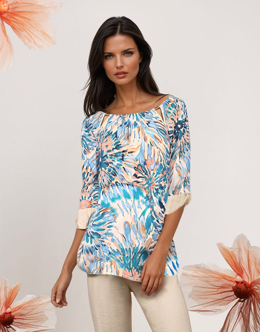 Casacca fantasia con oblo' e inserti