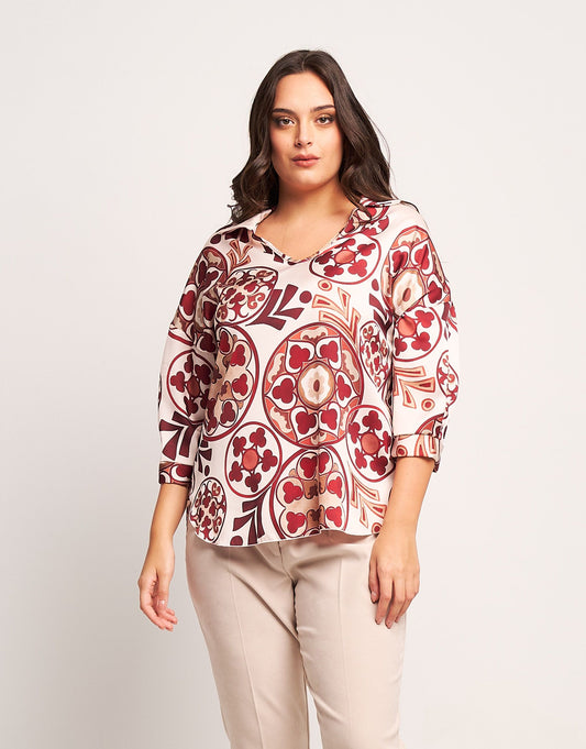 Casacca in raso bolli rubino curvy