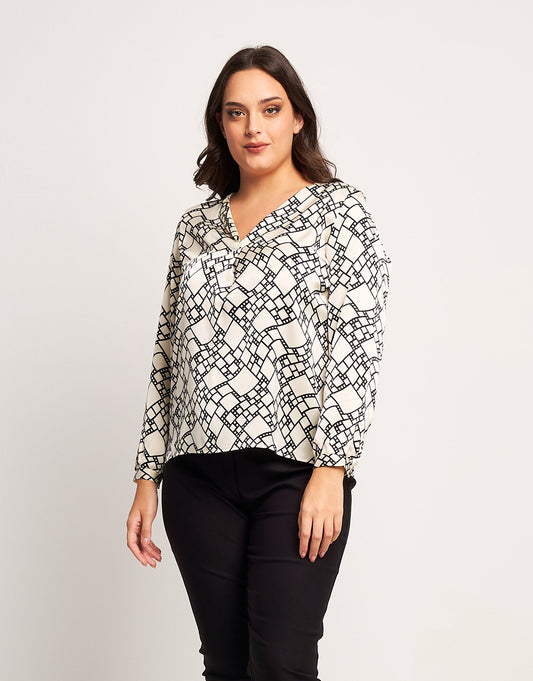 Casacca in raso fantasia bianca e nera curvy