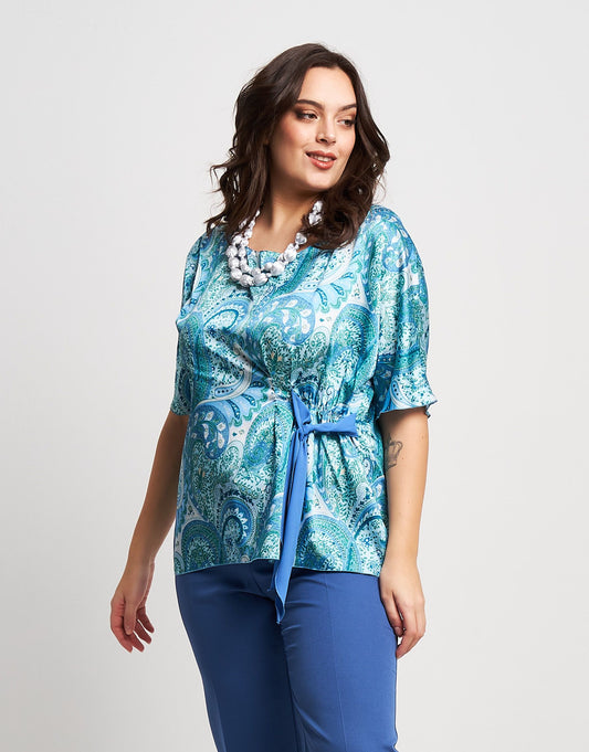 Casacca in raso fantasia nuvola con fiocco curvy