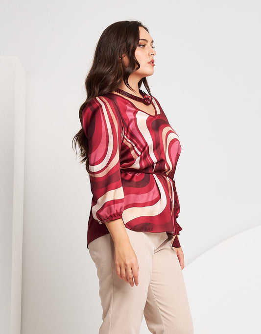 Casacca in raso fantasia onde curvy