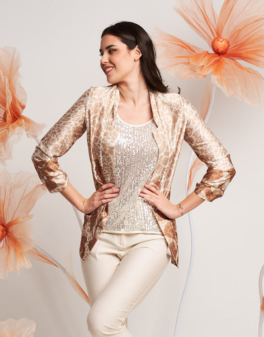 Giacca aperta in raso fantasia