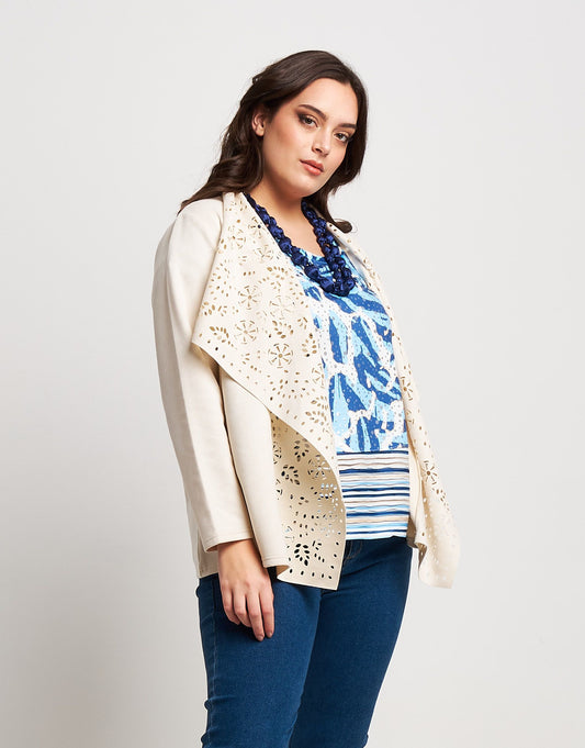 Giacca in ecosuede con collo laserato curvy