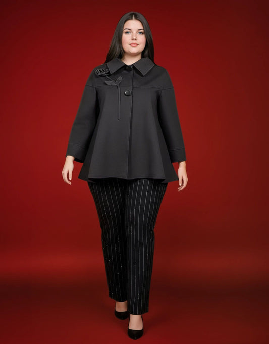 Giacca lunga con applicazione a fiore curvy