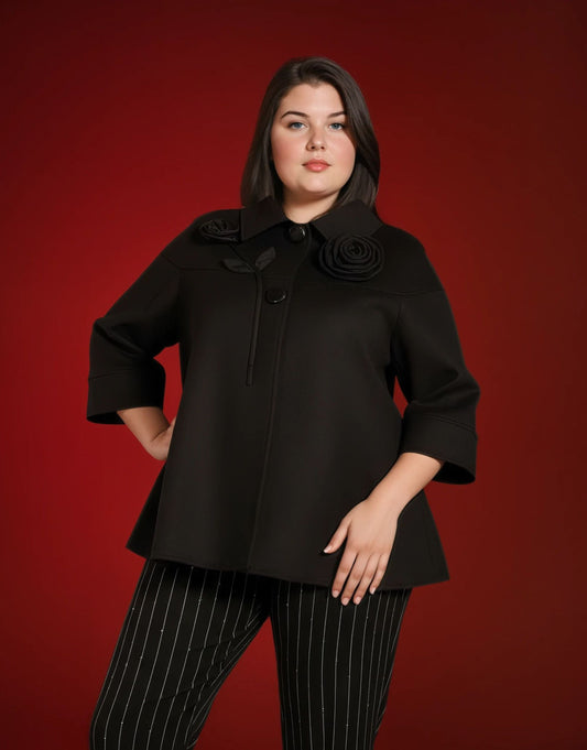 Giacca lunga con applicazione a fiore curvy