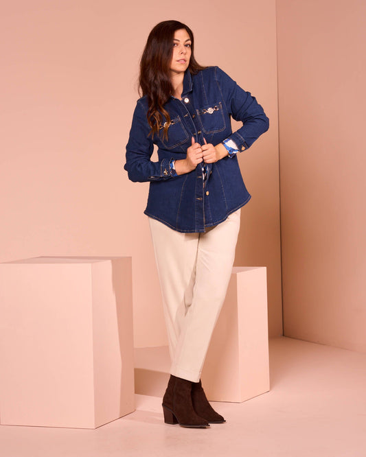 Giacca lunga con morsetti e taschini curvy
