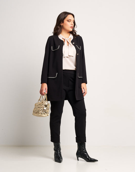 Giacca lunga con pattine bordate fantasia curvy