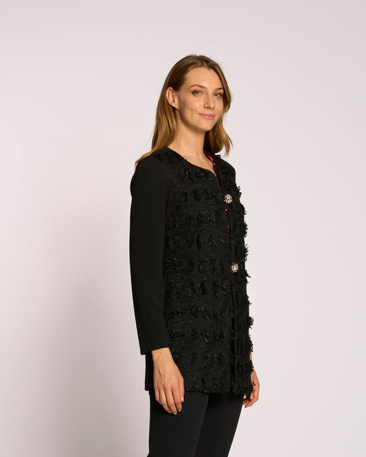 Giacca lunga con tessuto sfrangiato