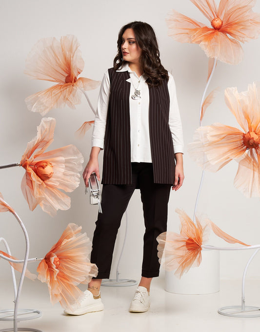 Gilet lungo fantasia gessato curvy