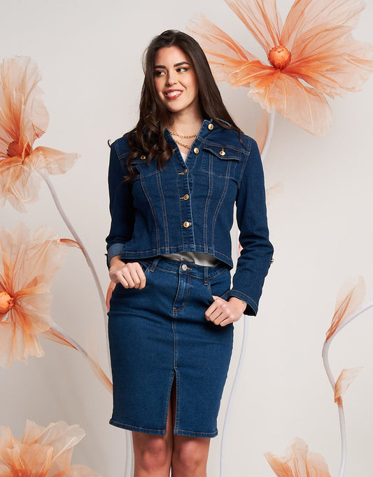 Giubbino in jeans con colletto e taschini