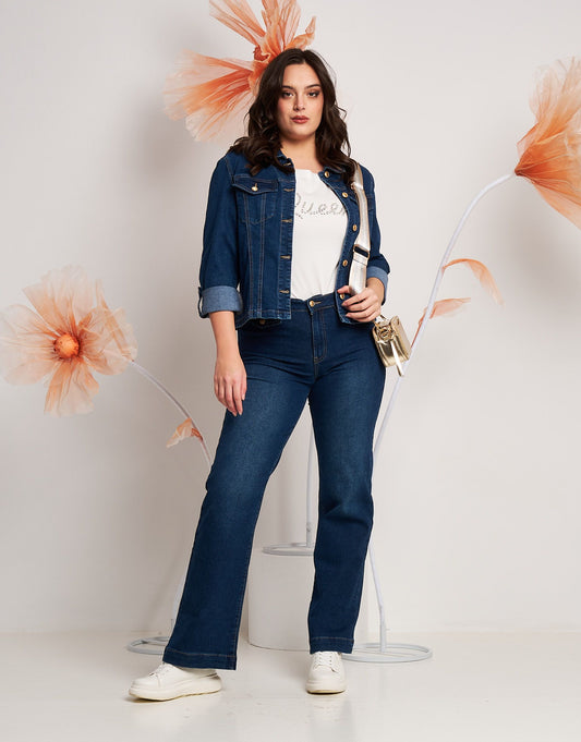 Giubbino in jeans con colletto e taschini curvy