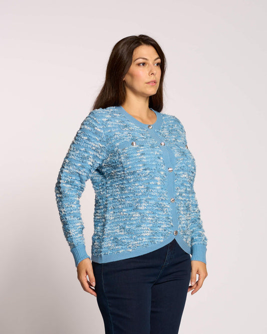 Golfino bouclé con pattine e bottoni curvy