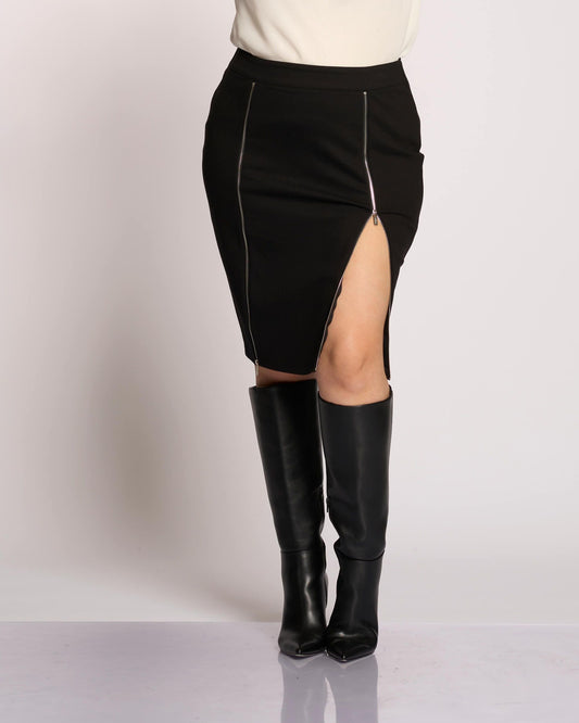 Gonna con elastico e zip argento curvy