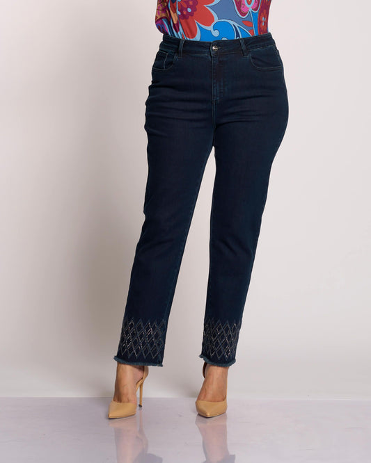 Jeans cinque tasche con ricamo di strass curvy