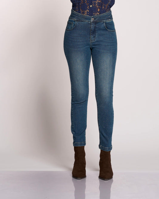 Jeans cinque tasche con strass