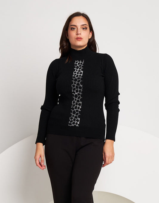 Lupetto riga in strass animalier