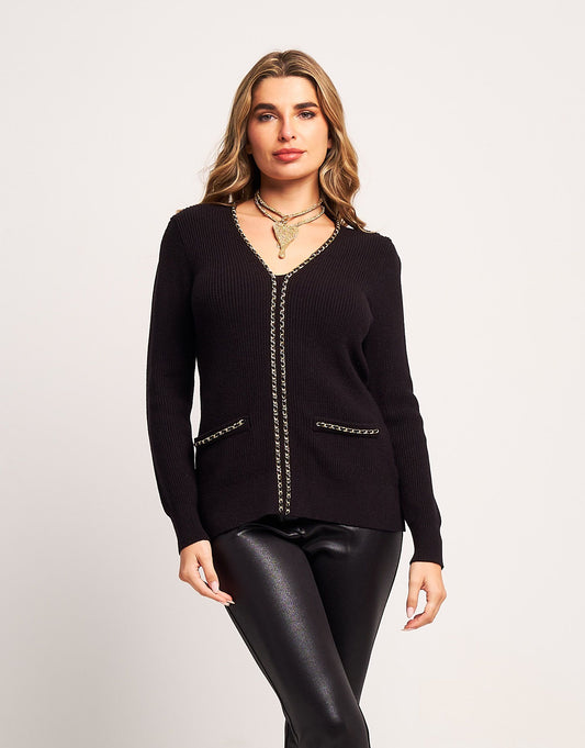 Maglia a coste con catena oro