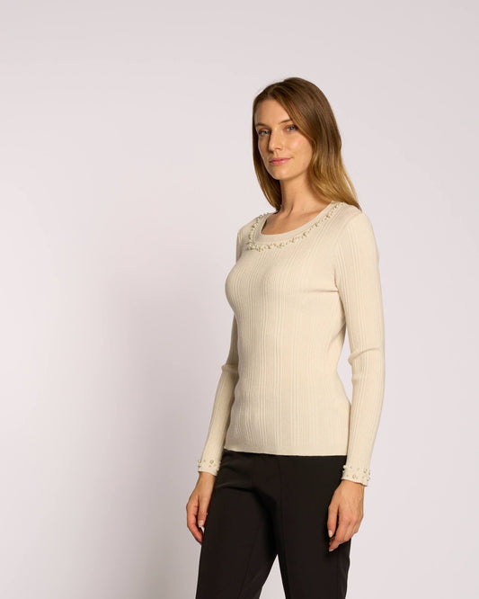 Maglia a coste con dettagli di perle