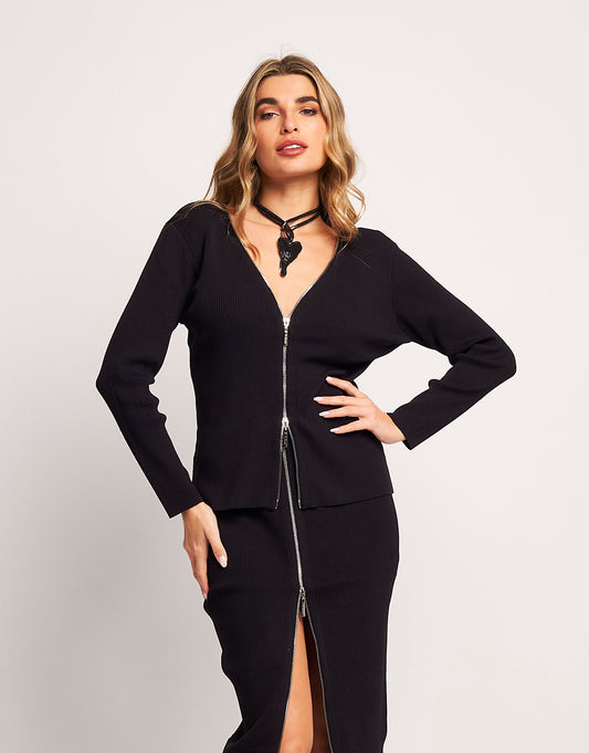 Maglia a coste con zip