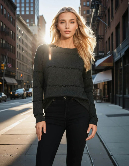 Maglia a scatola con righe in lurex