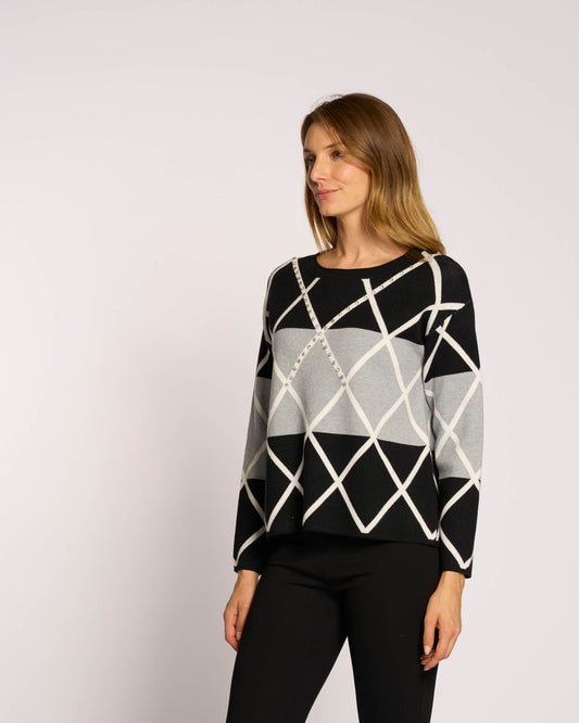 Maglia a scatola con rombi e diamanti