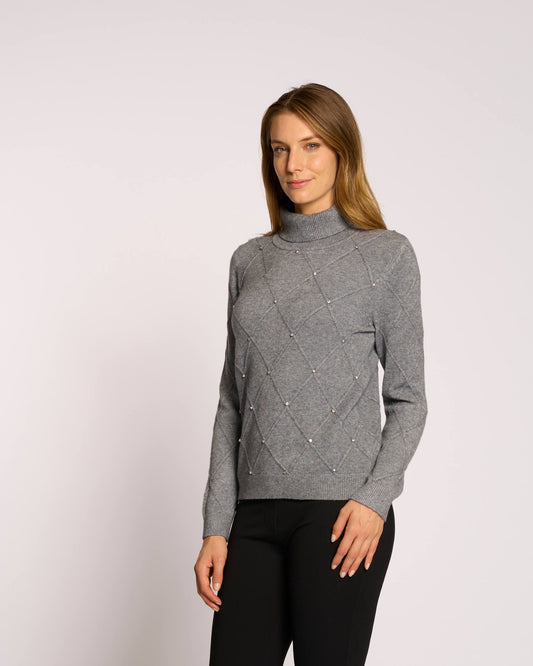 Maglia collo alto con rombi e diamanti