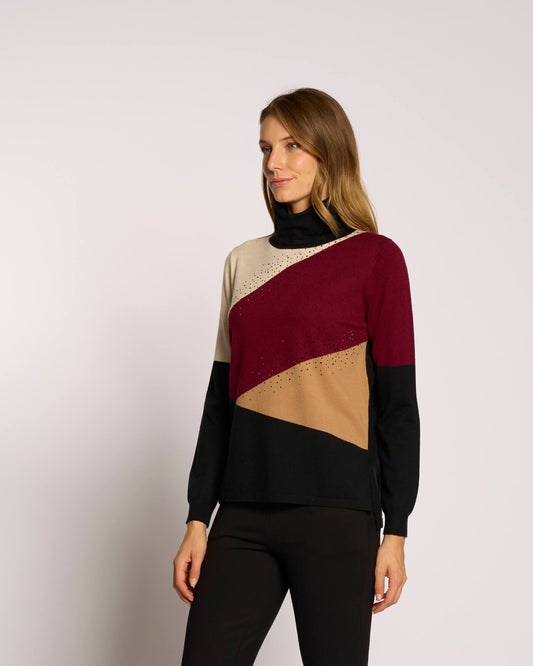 Maglia collo alto con strass neri