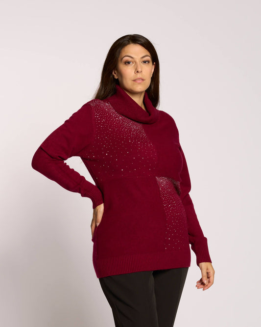 Maglia collo alto con strass curvy