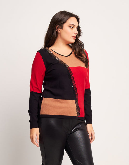 Maglia color block con paillettes curvy