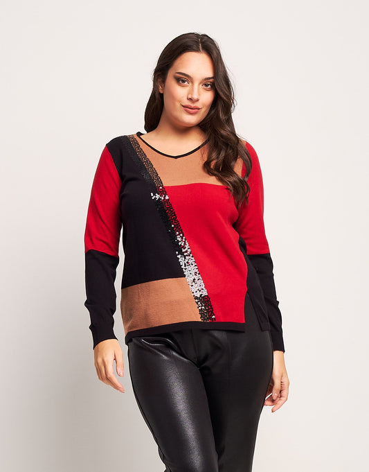 Maglia color block con paillettes curvy