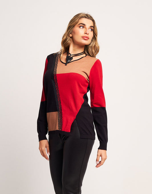 Maglia color block con paillettes
