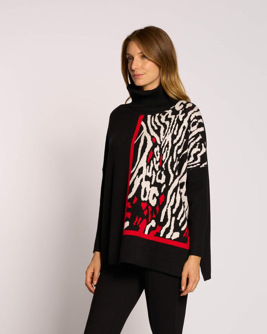 Maglia con collo e disegno animalier