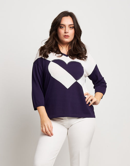 Maglia con cuore e strass curvy