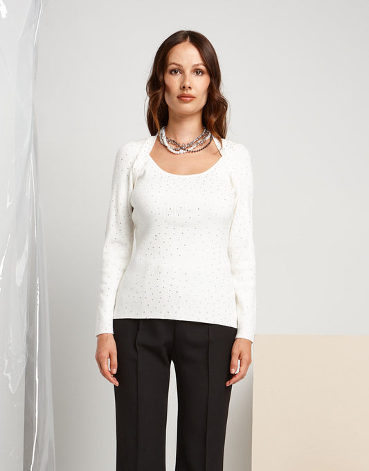 Maglia con finto coprispalle e strass