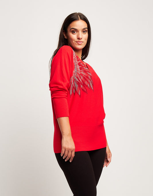 Maglia con fiore in strass curvy