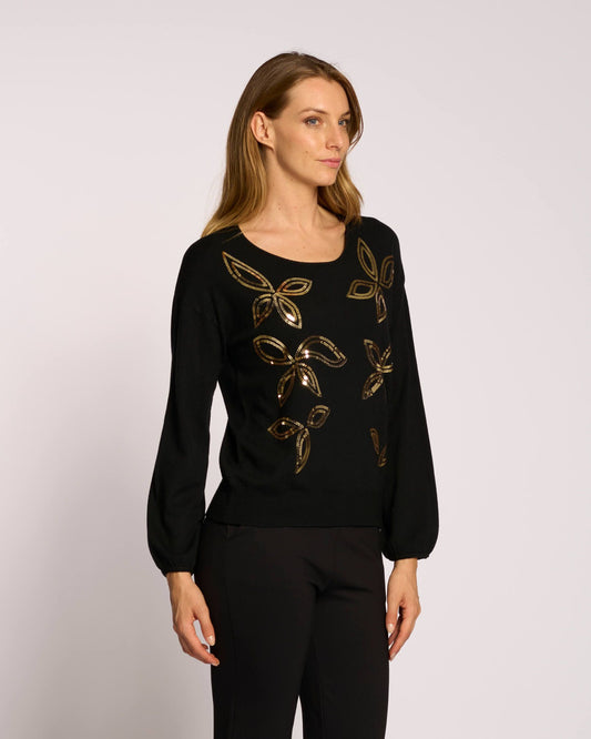 Maglia con fiori di paillettes