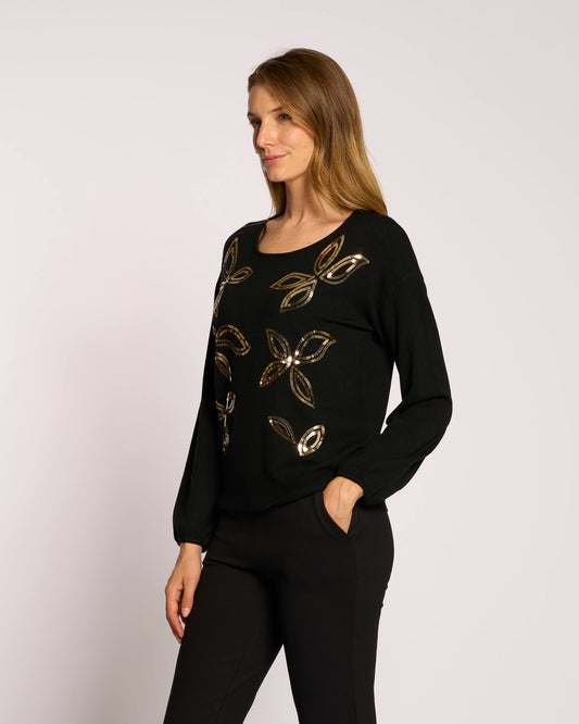 Maglia con fiori di paillettes