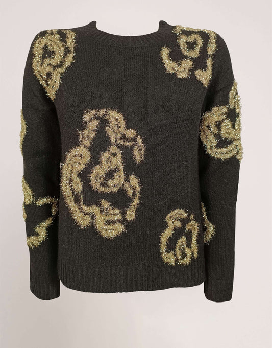 Maglia con fiori in lurex dorato