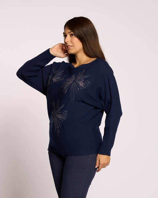 Maglia con maniche pipistrello con strass curvy