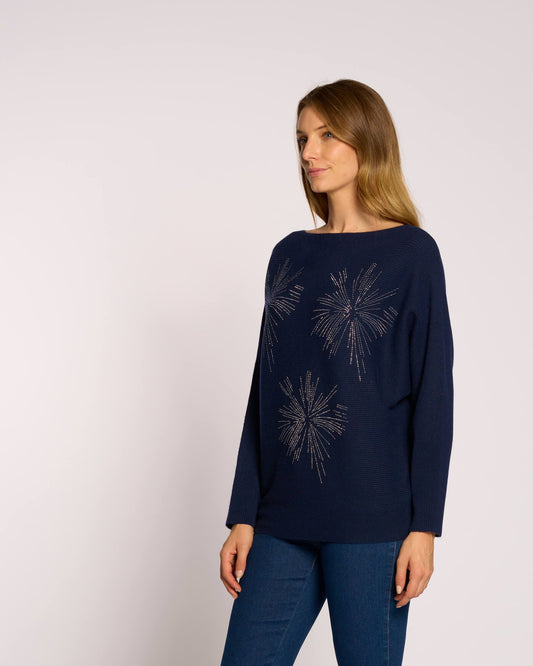 Maglia con maniche pipistrello e strass